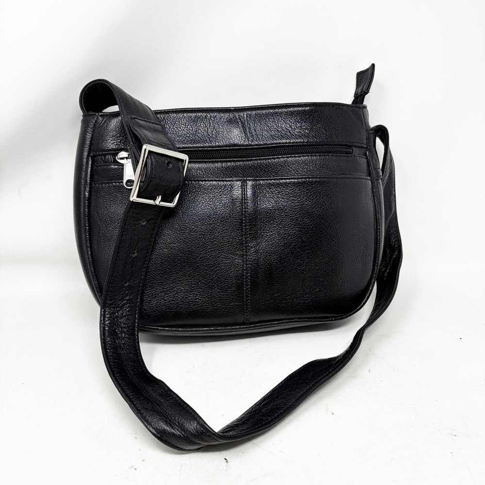 Coronado Leather Black Pebbled Leather Shoulder‎ Bag Silver Hardware Vintage